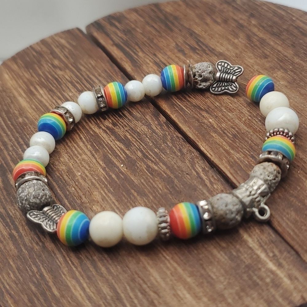 B2019 Chakra rainbow butterfly balancing beaded bracelet colorful